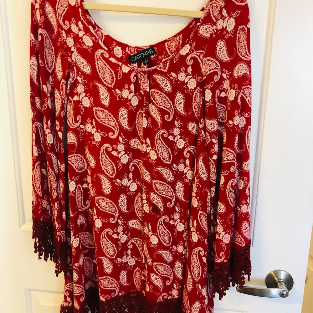 Catch Me Red paisley long sleeve dress